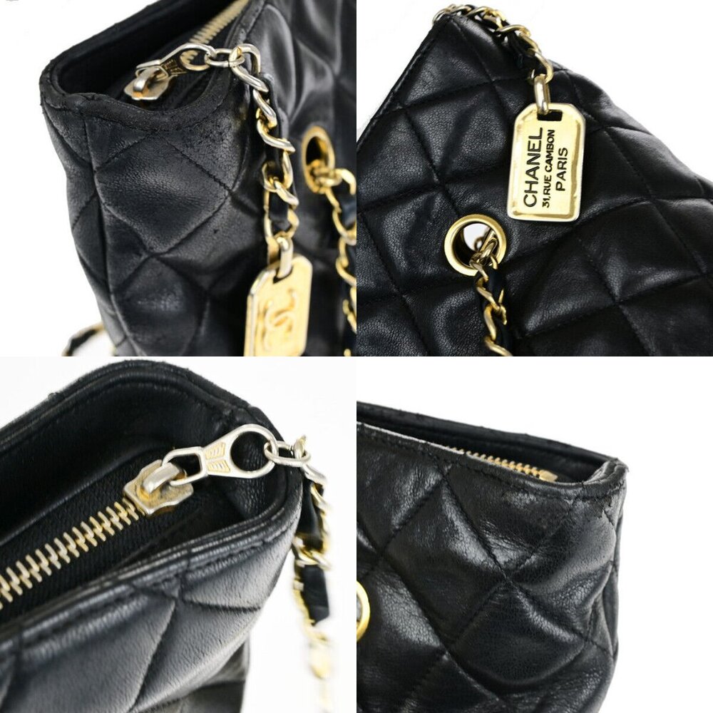 CHANEL CC Logo Matelasse Chain Shoulder Tote Bag Leather Black - Picture 9 of 14